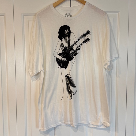 Jimmy Page From Led Zeppelin White Graphic T-Shirt with Musician Print - Picture 1 of 6